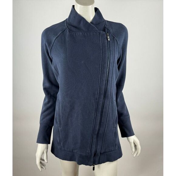 Lululemon Back To It Wrap Women 6 Cotton Fleece Full Zip Long Sleeve Pocket Navy - Picture 1 of 12